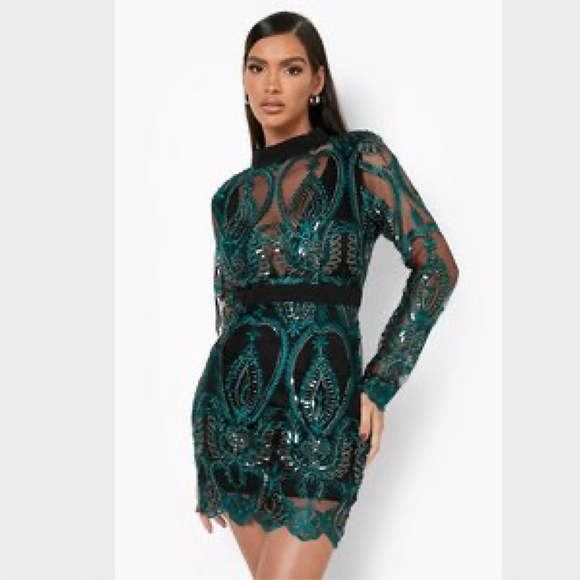 Boohoo Dresses & Skirts - NWT Boohoo Sequin Damask Mini Dress